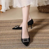 Zingj High Heels Women's 2024 Spring Autumn New Classic Square Buckle Rhinestone High Heels Elegant Commuter Women's Single Shoes Tide-Outfit