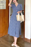 Women Casual A-LINE Tender Ladies Puff Sleeve All-match Holiday Single Breasted V-neck Summer Elegant Female Ins