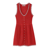 Summer Jacquard Mesh Sleeveless Knitted Mini Dress