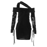Zingj Autumn And Winter New Women's Fashion Sexy One Word Collar Long Sleeve Slim Wrap Hip PU