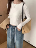 Three-Dimensional Fishbone Round-Necked Blouse Women's Long-Sleeved Autumn And Winter New Minority Short Spicy Girls T-Shirt