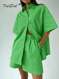 Summer Casual Short Set Pocket Tracksuit Loungewear Co-ord Women Outfits Long Oversized Shirt And High Waist