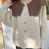 Zingj Collar Bump Color Sweater Coat Female Autumn Winter New Style Languid Lazy Wind Design Sense Knit Cardigan Jacket