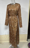 Zingj Zingj Fall 2023 New Round Collar Floral Long Sleeve Belt Shows Thin Hip Dress 211-1-Outfit