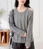 Dongmen Design Sense Minority Open-Shoulder Sweater Women's 2024 Autumn And Winter New High-End Relaxed Lazy Long-Sleeved
