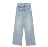 Spring Style Deconstructed Mid-Waist Fashion Wide-Leg Jeans