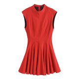 2025 French Design Waist Wave Wide Swing Mini Sleeveless Dress