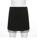 Casual Solid Split A-Line Skirt Basic Slim Mid-Waisted Patchwork Mini Skirt Women 2022 Streetwear Ladies Preppy