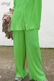 Pants Suits Women Button Up Shirt And High Wasit Pants Set Spring Autumn Ladies Pleated Elegant Loose 2 Piece Pant