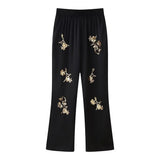 New Lapel Single-Breasted Long-Sleeved Shirt Straight Casual Trousers Sequins Embroidered