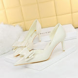 Zingj Korean Version Pedicure Slim And Sweet Women's Shoes Thin Heel High Heel Shallow Tip Side Hollow Bow Single