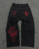 Zingj Year's Hot Classic Retro Y2K Loose Letter Jeans High Street Leisure Punk Style Is Wide. 211-1-Outfit