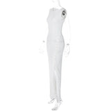 White Sheer Side Button Snap Maxi Dress-Outfit