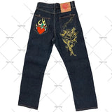 Street Jeans Men's Y2K Printed Hip-Hop Straight Tube Retro Loose Wide-Legged