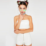 Women PVC Faux Leather 2 Piece Sets Sleeveless Tube Tops Shorts Outfits Sexy Bodycon Strapless PU Party Sets Suit