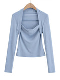 New Fashion Spring Women's Clothes Solid Skinny Sexy Tops Lust Fake Two Long Sleeve Deep Square Collar
