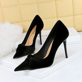 Zingj Fashion Banquet High Heels Slender High Heel Shallow Pointed Western Suede Bow Single
