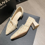 Zingj Fragrant Wind Single Shoes Female Spring 2023 New Pearl Fairy Shoes Tip Shallow Mouth Side Empty Fashion High Heels-Outfit