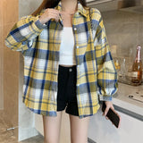 Vintage Plaid Oversized Loose Blouse-Outfit