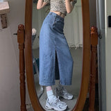 Skirts Women Blue Denim Button Slender Retro High Waist A-line Students Korean Style Hipster All-match Nice Quality