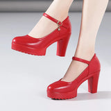 Cowhide Catwalk High Heels Women's Anti-Skid Thick Heel Waterproof Platform Cheongsam Models Soft Leather Work Shoes Women's
