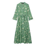 New Printed Belt Slim And Slim Long Dress
