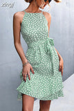 Strap Floral Dress Women Summer Boho Mini Dresses Ladies Lace Up Slim Dress Female Sexy Sleeveless Short Dress Robe