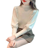 Zingj Korean Version Semi-High Round Collar Design Bubble Sleeve Knitted Sweater Autumn And Winter New Foreign Style Pullover Women's