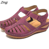Women's Sandals Summer Ladies Girls Comfortable Ankle Hollow Round Toe Sandals Female Soft Beach Sole Shoes Plus Size 2023
