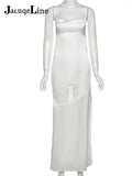 Sleeveless Bodycon Midi Lace Satin Dress Party Club Backless Off Shoulder Sexy Elegant Dresses For Women 2022