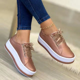 Size Casual Single Shoes Women's New Round Head Thick Sole Lace Women's Single Shoes Leisure Viscose Shoes Single