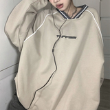 Print V Neck Patchwork SweatshirtOutfit
