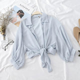 Woman Blouses Sparkles Shinning Chiffon Shirts Button Up Women's Blouse shirts Tied Up Waist Transperant