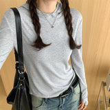 Hooded Solid Color Long-Sleeved T-Shirt Women's Early Autumn New Style Design Slim And Thin