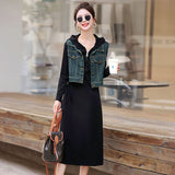 Zingj Vest With Black Hooded Dress Women's 2024 Summer New Casual Foreign Fashion Dress Two Sets-Outfit