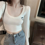 Sweaters Women's Long Sleeve Short White Color Inner Wear Slim Round Neck Tight Black Sexy Navel Early Spring