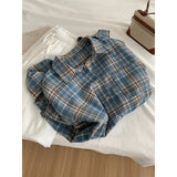 Blue Plaid Long-Sleeved Shirt Coat Women 2025 Spring And Autumn New French Retro Temperament Top Design