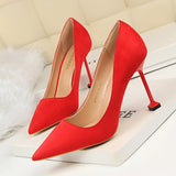 Zingj Korean Version Fashion Sexy Pedicure Show Thin High Heels Women's Shoes Thin Heel High Heel Suede Shallow Pointed Single