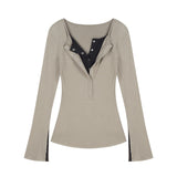 Solid Color Fake Two Pieces Long Sleeve TeeOutfit