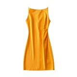 New Spring Style One-Word Pleated Solid-Color Dress Sexy Sling Hip