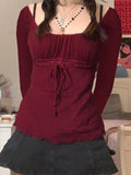 Red Long Sleeve Top with Lace