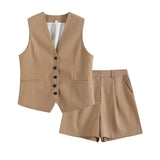 Summer Leisure Vest Set Linen-Blend Loose Vest + Shorts Set Women