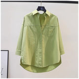 2025 Spring And Autumn Arts Fan Top Dress Design Sense Stitched Pink Side Open Fork Loose Casual Shirt
