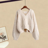 Zingj And Winter Suit Women's 2024 New French Feeling Cross Knit Sweater With Fishtail Dress Two Sets-Outfit