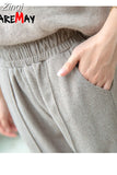 Winter Women's Ankle-Length Pants Wool Suit Thick Pants for Women High Waist Harem Pants Womens Loose Trousers
