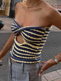 Strapless Knitted Crop Top Women Hollow Out Sleeveless Summer Autumn Backless Y2k Tank Tops 90s Vintage
