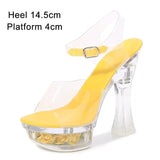 Square Heels Glowing Sandals Women Summer LED Flowers Transparent High Heels Shining Platform Thick Heel Ladies Banquet