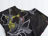 Spring Silk Satin Texture V-Collar Printed Flute Dress