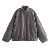 Autumn And Winter New Women's Casual Multi-Color Loose Wool Jacket Dark Buckle Collar