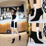 Zingj Retro Fashion Sexy Club Show Thin Heel High Heel Suede Back With Pointed Winter Ankle